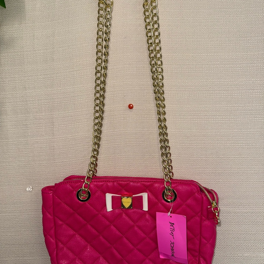 Betsey Johnson Fuchsia Quilted Shoulder Bag